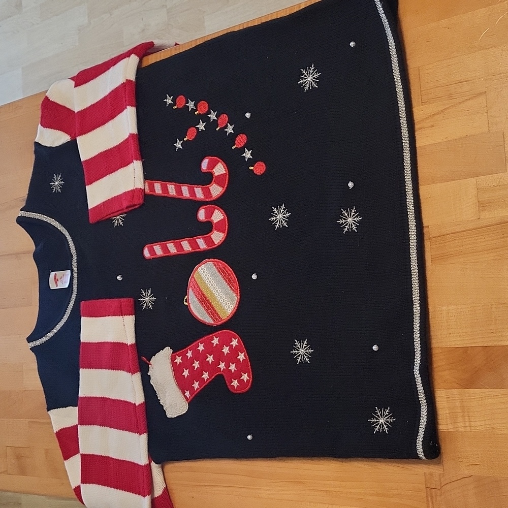 Holiday Time Knitted Christmas Sweater Black Red White